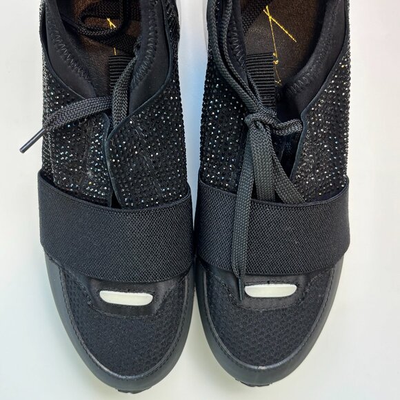 NEW Lola Cruz Crystal Sneakers 36 Black Rhinestone Elastic Strap Designer - Picture 2 of 8
